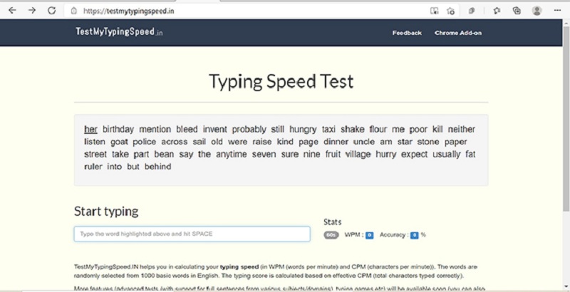 Dựa vào Typing Speed test để kiểm tra tốc độ đánh máy
